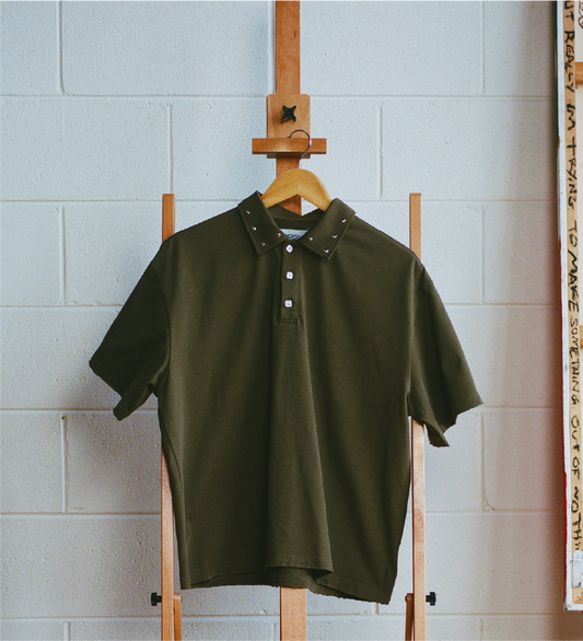 Studded Polo Khaki Green